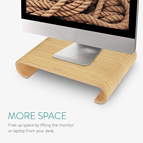 Navaris Wood Monitor Stand Riser - Computer Desk Organizer Desktop Dock Wooden Mount Display for PC TV Screen Notebook Laptop - Bamboo - style: bamboo wood light brown