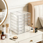 Prsildan Acrylic Drawer Makeup Organizer with 10 Drawers, Set of 2 Office Desk Organizers Accessories, Clear Stackable Storage Drawers for Vanity, Countertop, Craft, Jewelry, Art Supply Organization - style: 10 Drawers