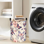 Elegant Butterfly and Pink Flowers Laundry Basket with Handles, 19.7"x15.7" Clothes Foldable Laundry Hamper Organizer for Dorm Nursery Bedroom Bathroom Decor, Toy Storage Bin for Kids - style: Butterfly05
