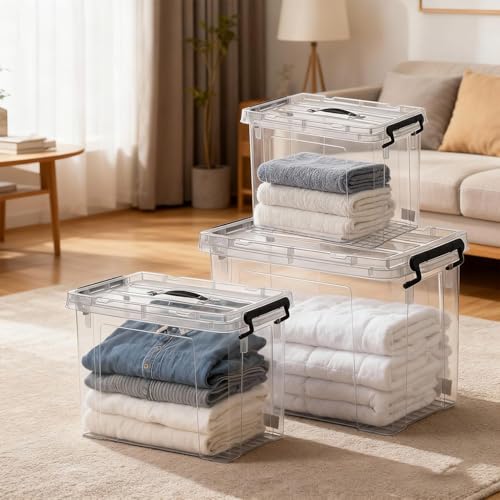 288QT Set Heavy-Duty Stackable Clear Storage Bins with Lids -Clear Plastic Organizing Containers for Home, BPA-Free, Pull Handles and Secure Latches - style: 288QT (60QT X 4 Pack+28QT+20QT)