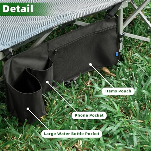 Xxerciz Side Bag for Camping Cot, Bedside Storage Pocket for Coleman Camping Cot, Nylon pouch with Mesh Pocket for Camping Travel, Wagon Cart Side Storage Bag, 24.5 ×11 Inches