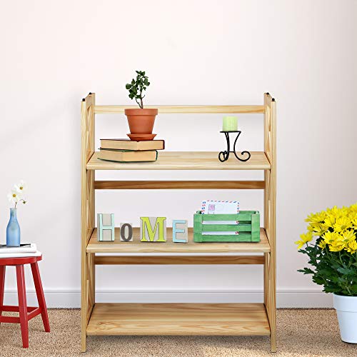 Casual Home Montego 3-Shelf Folding Bookcase, Natural , 27.5" Wide - color: Natural, size: 3-Shelf Stackable