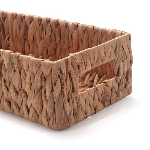 Toilet Paper Basket for Back of Toilet Water Hyacinth Long Narrow Wicker Bathroom Storage Basket with Built-in Handles 14.2 x 6.5 x 3.7 inch
