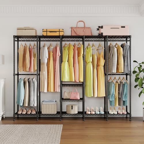 Higeego H5 Extra Large Wire Garment Rack, Heavy Duty Clothes Rack, Freestanding Clothing Rack for Hanging Clothes, Wardrobe Closet with Adjustable Shelf, 93.3" Wx15.7 Dx75.4 H, Black, Load 1400 lbs - color: Black