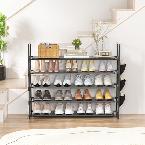 OYREL 5 Tier Shoe Organizer Rack for Closet, Entryway, Garage, Door, Space Saving, Shoe Holder Stand/Tower, Large, 20-25 Capacity - color: Black, size: 5 Tier