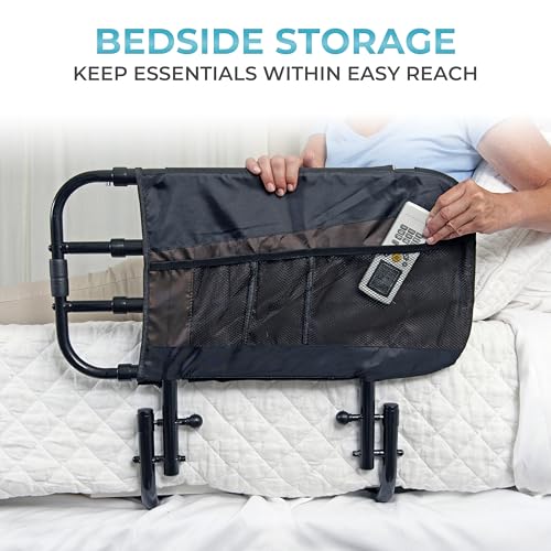 Stander EZ Adjust Bed Rail, Adjustable Senior Bedrail and Safety Assist Railing for Elderly Adults with Organizer Pouch, ASTM Safety Approved Guard-Rail, Black