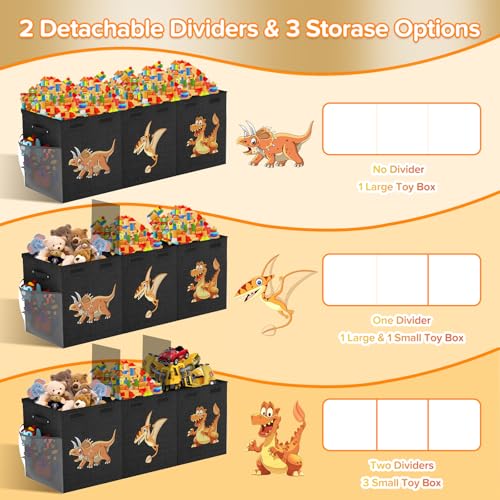 Extra Large Toy Box Chest, Collapsible Sturdy Toy Storage Organizer Boxes Bins Baskets Dinosaur Kids Toy Chest Bin with Lids for Boys Girls Living Room Playroom Bedroom Nursery 41"x14"x16" Black - color: Black－3