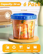 BiuLeon 6 Pack-24 oz Freezer Storage Containers, Plastic Food Storage Containers with Twist Top Lids, BPA Free and Reusable Soup Containers with Lids, Leakproof/Microwave/Dishwasher Safe - color: 6Pack-24oz