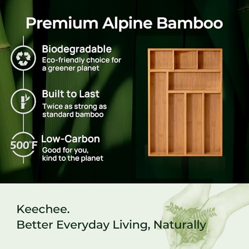 Carbonized Bamboo Kitchen Drawer Organizer, 8 Slots Silverware Organizer, Utensil Holder & Cutlery Tray, 2.2" Deep for Extra Capacity, Non-Slip Feet Included - size: 8 Slots