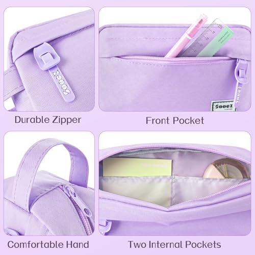 Sooez Original High Capacity Pencil Case, Big Pencil Bag Pouch Box Organizer Pen Case, Aesthetic Supply for Girls Adults, Portable Journaling Supplies with Easy Grip Handle & Loop, Purple - color: Light Purple