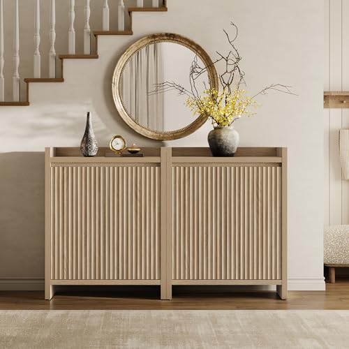 SICOTAS Shoe Cabinet - Fluted Shoe Storage Cabinet for Entryway, 48-Pair Shoes Organizer with Doors & Adjustable Shelves, 2 Pieces Large Shoes Rack Entrance Storage Cabinet for Hallway, Living Room - color: Reclaimed Light Oak, size: 2 Pieces