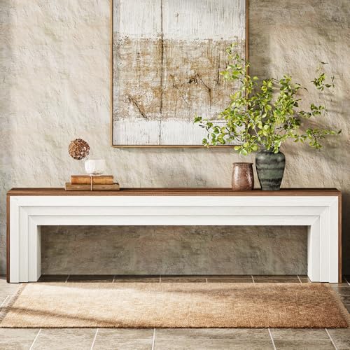 Tribesigns 71" Extra Long Entryway Bench, Modern Farmhouse Shoe Bench Wooden Indoor Seating with Layered Design for Hallway, End of Bed, Living Room, Sofa Back, Dining Room, Rustic Brown & White - color: Rustic Brown & White
