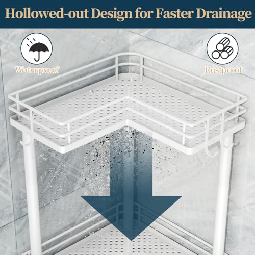 Consumest Corner Shower Caddy Standing - 4-Tier Stainless Steel Shower Organizer with Soap Holder and 4 Hooks, Large Capacity Corner Shelf Stand for Bathroom, Rest Room, White - color: White, size: 4 Tier