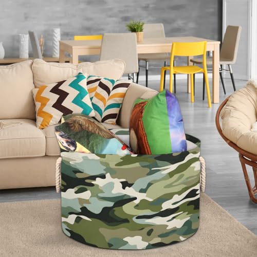 Pardick Camouflage Army Camo Large Round Storage Basket Collapsible Circle Storage Bin Laundry Hamper With Handle for Kids Toy Blanket Clothes Towel Living Room Nursery Storage Organizer Decor - color: Print 14