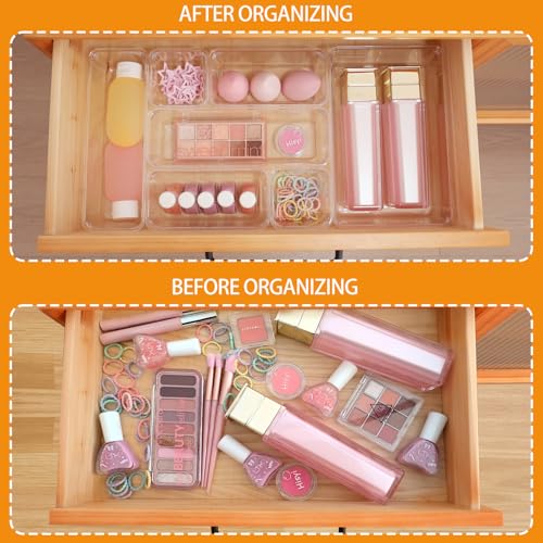 Clear Acrylic Drawer Organizers Set Storage for Makeup, Office Desk Small Vanity Trays for Drawer Bathroom Plastic Make up Organizers 25 Pcs - color: Clear
