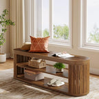 Tribesigns 47.2" Wooden Entryway Bench with 2-Tier Shoe Storage, Farmhouse Dining Bench with Adjustable Foot Pads, End of Bed Stool for Bedroom, Hallway, Living Room, Dining Room, Rustic Brown - color: Brown