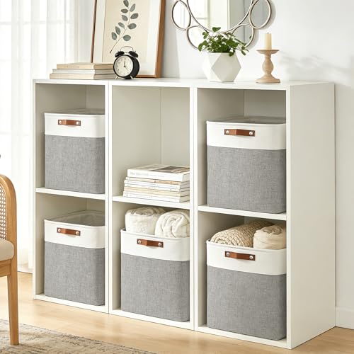 Bagnizer Large Fabric Storage Baskets | 50L Storage Bins, Decorative Linen Closet Baskets with Handles for Organizing, Shelf, Toys, Clothes, Home, Office, Nursery, 17x12x15Inches (Grey&White) - color: Gray / Off-White, size: Extra Large -17"x12"x15"