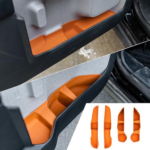 Door Side Storage Tray Compatible with 2022-2025 (No for 2026) Ford Maverick Side Door Storage Box Door Organizer Phone Pocket Silicone Front & Rear 4PCS Maverick Accessories (Light Orange) - color: Light Orange