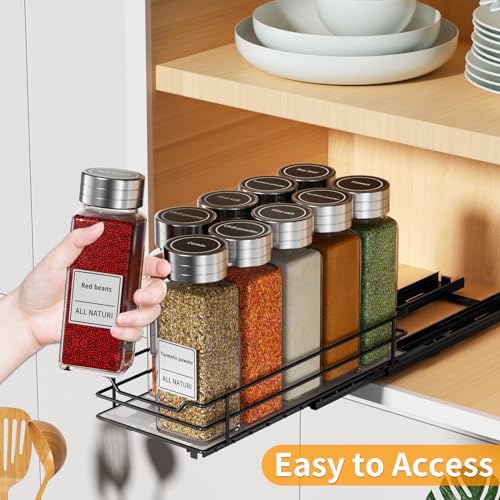 RCHYFEED Pull Out Spice Rack Organizer for Cabinet,Slide out Spice Organizer for Inside Cabinets,Heavy Duty Spice Organization for Kitchen and Pantry,Seasoning,Sauces(1-Tier,4.5" Wx10.5 Dx2.5 H) - size: 1 Tier-4.5''Wx10.5''Dx2.5''H