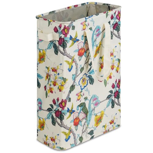 efluky Slim Laundry Basket, Narrow Laundry Hamper with Handles, Collapsible Dirty Clothes Hamper, Tall Laundry Bin for Laundry Room, Dorm and Bedroom, 48L (12.7 Gallon) Floral - color: Floral, size: 48L without Lid