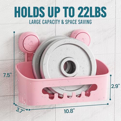 TAILI Shower Caddy Suction Cup 2 Pack, Heavy Duty Bathroom Organizer, Removable Shelves for Inside Shower, Shampoo, Waterproof Suction Plastic Storage for Bathroom Accessories Holder, Pink - style: 2 × Pink