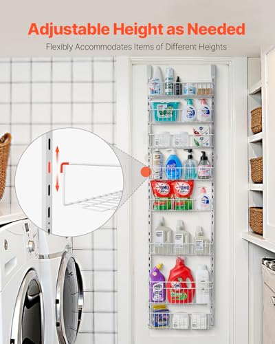 VEVOR Over the Door Pantry Organizer, 8-Tier Pantry Organization and Storage, Heavy-Duty Steel Hanging Spice Rack, Adjustable Wall Seasoning Shelves, for Home Kitchen Laundry Room Bathroom, White - color: White, size: 8-Tier