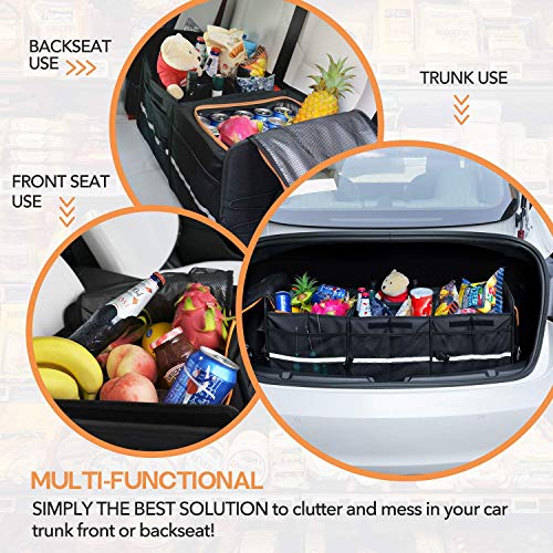 HEYTRIP Large Trunk Organizer With Built-in Leakproof Cooler Bag, 2 Tie-Down Straps, 4 Removable Dividers, Foldable Cover, Built with 2mm PE Board - color: Black
