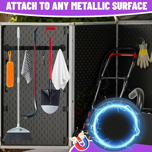 Magnetic Broom Holder Wall Mount - Heavy Duty Non-Slip Mop Hanger with 4 Hooks And 3 Rack, No Drill Tool Organizer for Refrigerator,Garage,Laundry Room (Black, 3Racks 4Hooks)