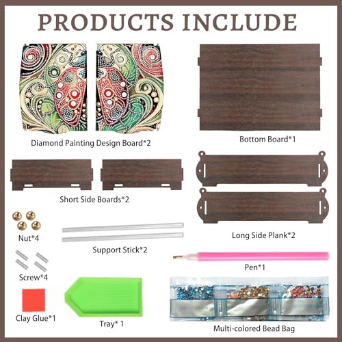 antor DIY Diamond Painting Wooden Storage Box, Ladybug Creative Special Shaped Rhinestone Art Flip Cover Decorative Money Box, Handmade Art Desktop Decorations Gift for Adults - color: Ladybug