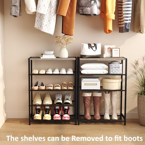 HOMEFORT 5 Tiers Shoe Rack Organizer,23" Shoe Storage Shelf for Closet, Shoe Rack for Entryway, Each Tier Fits 3 Pairs, Shoe Stand with Metal Shelves and MDF Top Board, Washed Gray - color: Washed Gray, size: 5-Tier (11.8"D x 23.23"W x 32.68"H)