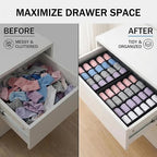 Sock Drawer Organizer Divider, 24 Cell Foldable Closet Underwear Storage Boxes, Fabric Dresser Drawer Dividers for Clothes, Socks, Lingerie, Ties, Belts, Baby Clothing - Black