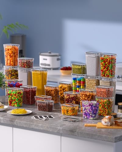 KEMETHY 36 PCS Airtight Food Storage Containers with Lids, Kitchen Pantry Organization and Storage, BPA-Free Plastic Scale Food Canisters for Cereal, Flour, Sugar, Dry Food, Include Labels & Marker - color: 36 Piece