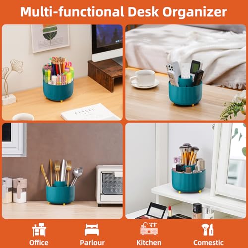 Marbrasse Desk Organizer, 360-Degree Rotating Pen Holder, Desk Organizers and Accessories with 5 Compartments Pencil Organizer, Art Supply Storage Box Caddy for Office, Home（Green） - color: Green