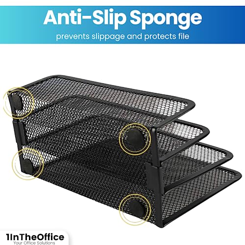 1InTheOffice Mail Organizer, Multi Step Desk Organizer, Desk File Sorter, Mesh Vertical File Organizer, Black, 1 Pack