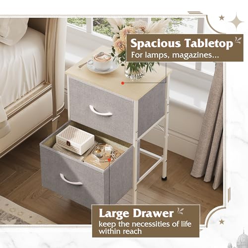WLIVE Nightstand, Nightstand with 2 Drawers, Bedside Furniture, Night Stand, Small Dresser for Bedroom, College Dorm, End Table with Fabric Bins, Dormitory, Light Grey - color: Light Grey, size: 11.8"D x 15.7"W x 24.9"H
