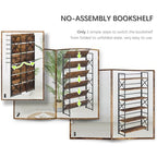 4NM Extra Wide 6 Tiers No Assembly Book Shelves, 61.8" H Folding Bookshelf Bookcase Open Industrial Foldable Shelves for Bedroom, Living Room, Home Office - Rustic Brown Black - color: Rustic Brown Black, size: Wide XX 6-Tier