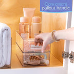 Plastic Food Storage 2 Pack Clear Container Bin with Handles for Organizing Kitchen, Pantry, Refrigerator, Freezer, Pantry, Cabinet, Closet, Bathroom. Stackable 10”x6”x3” - size: 10x6x3