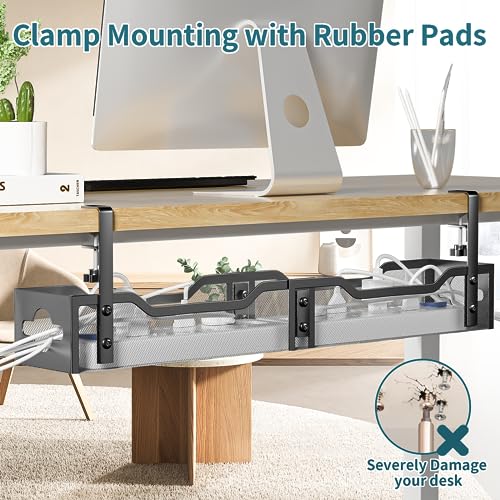 Under Desk Cable Management Tray Black, Litwaro Cable Management Under Desk No Drill, 25'' Cable Tray with Clamp for Wire Management, Cord Organizer for Office, Home - No Damage to Table - color: Black, size: 25"