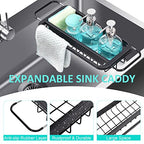 TOOLF Expandable Sink Caddy with Dish Towel Bar, Adjustable Over-The-Sink Organizer for Kitchen, Rustproof Sponge Holder and Drying Rack - size: Small