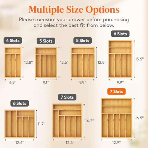 Lifewit Silverware Drawer Organizer, Utensil Tray for Kitchen, Flatware and Cutlery Holder, Storage for Spoons Forks Knives, 33 x 42cm, Natural - size: 12.9''W x 16.5''D