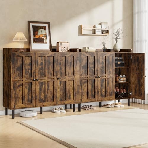 ONBRILL Shoe Cabinet with 3 Doors and Adjustable Shelves, 30 Pairs Shoe Storage Cabinet, 40 Inch Tall Farmhouse Shoe Rack Shoe Organizer Cabinet for Entryway Living Room Closet, Rustic Brown - color: Rustic Brown