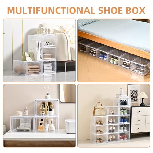 Large Shoe Boxes Clear Plastic Stackable，Drop Front Shoe Box with Clear Door, Shoe Containers For Sneaker Display,Fit up to US Size12 - color: clear, size: 10 pack
