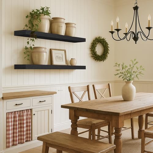 Floating Shelves for Wall, Bathroom Shelves Over Toilet, Wall Shelves & Book Shelf for Room, Hanging Shelf, Modern Wooden Mounted Floating Shelves, 36x7x1.5 in (Black, Set of 2) - color: Black, size: 36"(set of 2)