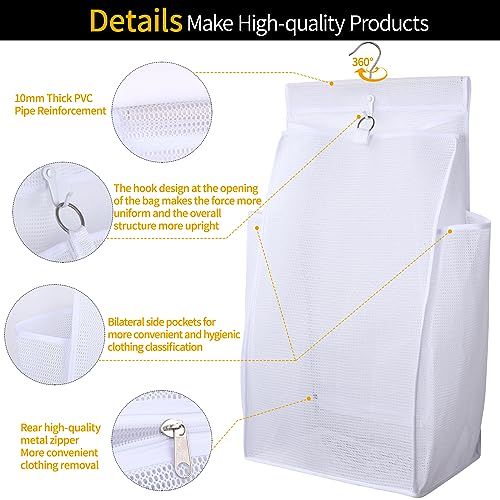 Hanging Collapsible Breathable Mesh Laundry Hamper, White, 24 x 14.2 x 7.5 in - color: White