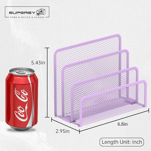 SUPEASY Mail Organizer for Desk, Mesh Metal Mail Holder Countertop with 3-Slot, Letter Sorter File Holder, Office Envelope Organizer for Mails (Purple) - color: Purple