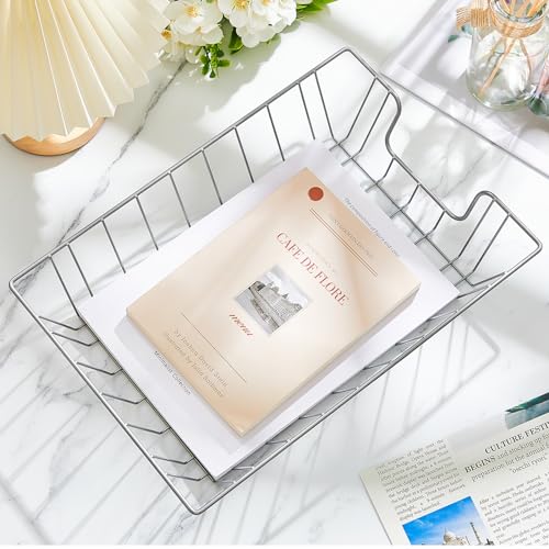 Yeaqee 6 Pcs Letter Tray Wire Paper Trays Stackable File Desk Organizer Metal File Paper Holder Basket for Desk Desktop Letter Storage for Office Home Classroom School(14'' x 10'' x 3'',Silver) - color: Silver, size: 14'' X 10'' X 3''