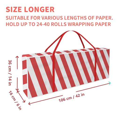 Safana Wrapping Paper Organizer Storage Bag, 42" Durable 600d Oxford Wrapping Organizer Box Under Bed Storage Containers for Decorations Paper Rolls, Ribbons, Balls, Bows (Red Stripe) - color: Red Strip, size: 42inch