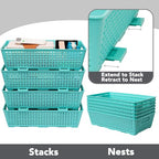 Tiawudi Stackable Woven Plastic Basket, Storage Bins for Cabinet, Closet, Shelf, Under Sink and Countertop, Pantry Organizer Bins, 6 Pack - color: Mint