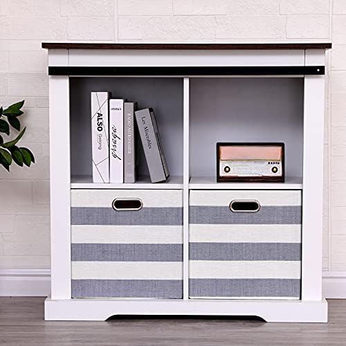 Cube Storage Bins 13×13 Fabric Foldable Box with Handles, Collapsible Organization Basket Set of 4 Large Capacity Drawer for Closet Shelf Cabinet Bookcase Bedroom, Grey-white Stripes - color: Stripes