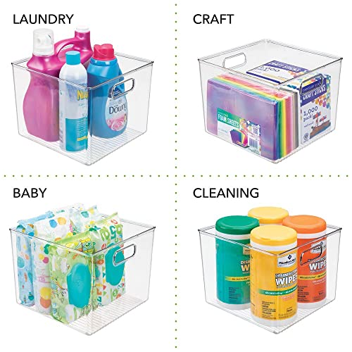 mDesign Small Modern Plastic Storage Organizer Bin Basket with Handles for Home Closet Organization - Shelf, Cubby, Cabinet, and Cupboard Organizing Decor - Ligne Collection - Clear - size: 10 x 10 x 8 (Pack of 1)
